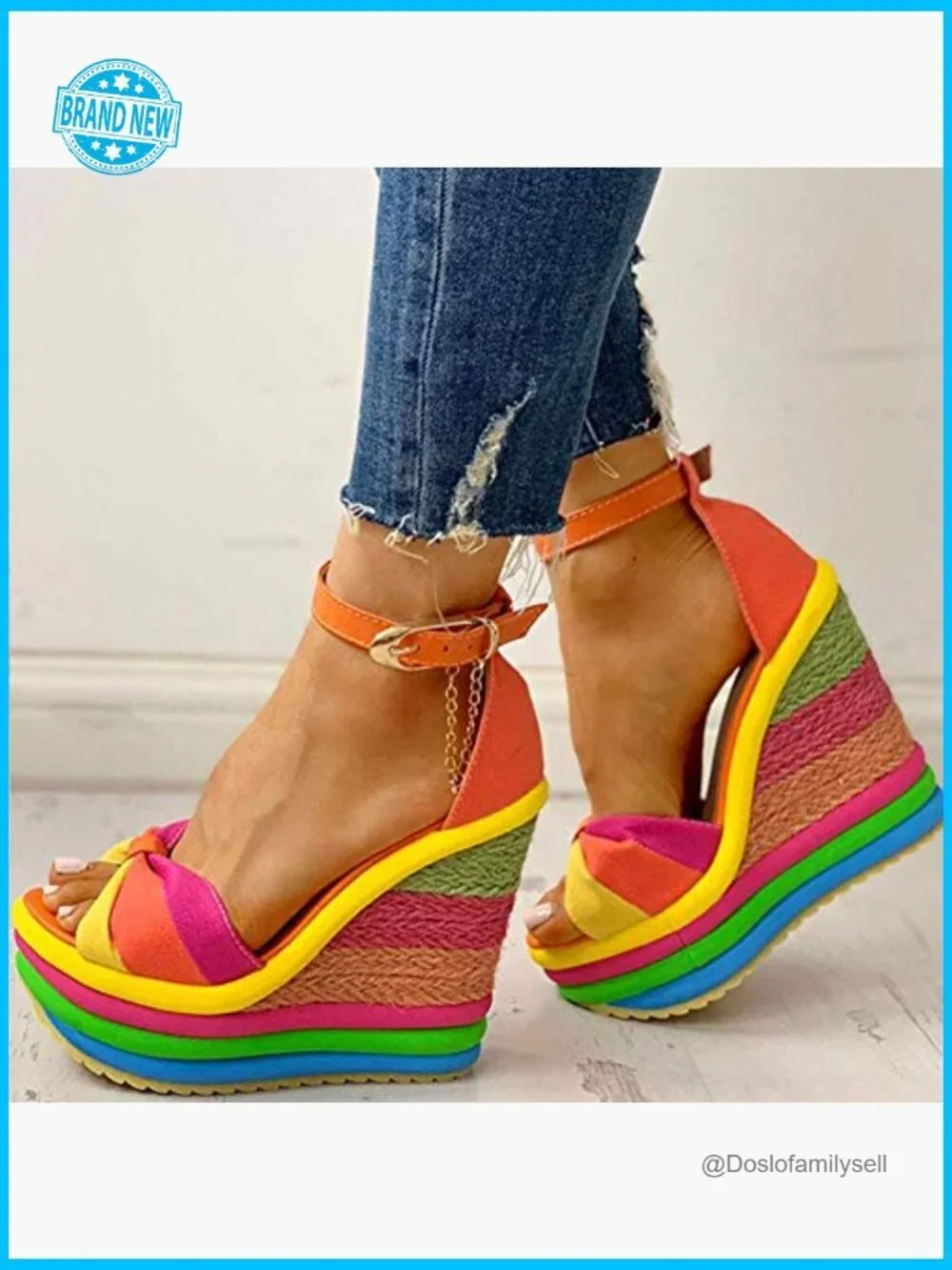 Gladiator Ankle Strap High Heel Platform Wedge Rainbow Sandals Women